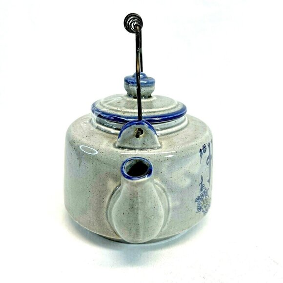 Vintage Gray Ceramic Porcelain Teapot with Wire Handle, Home Sweet Home, Japan - Picture 2 of 7